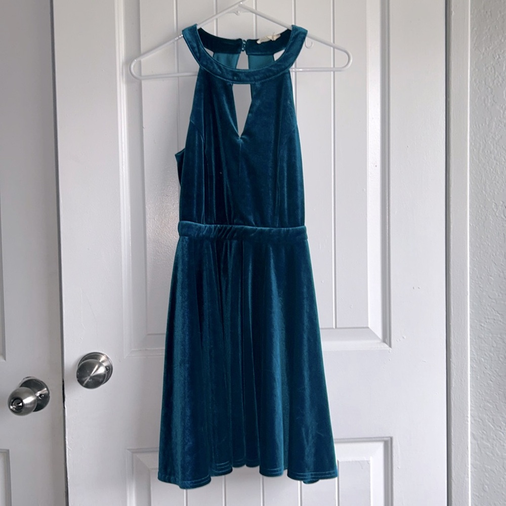 Teal velvet dress
